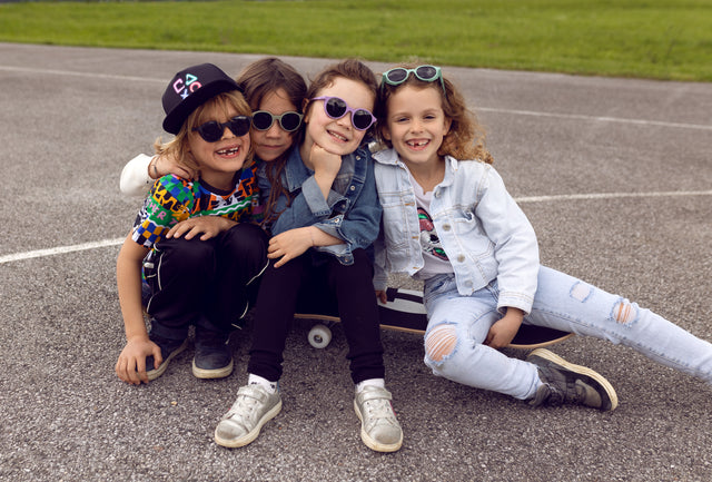 SooNice Sunnies Kids Sunglasses while out skating at the skatepark
